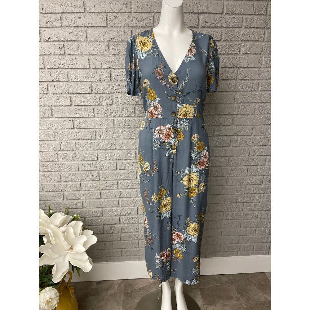 Bands of Gypsies Women Short Sleeve Floral V Neck Jumpsuit Size S NWT